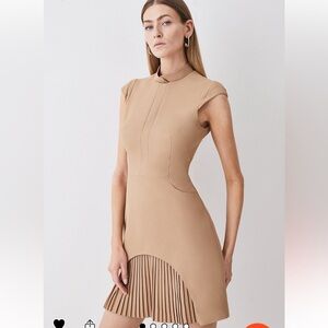 Karen Millen Tan Pleated Midi Dress